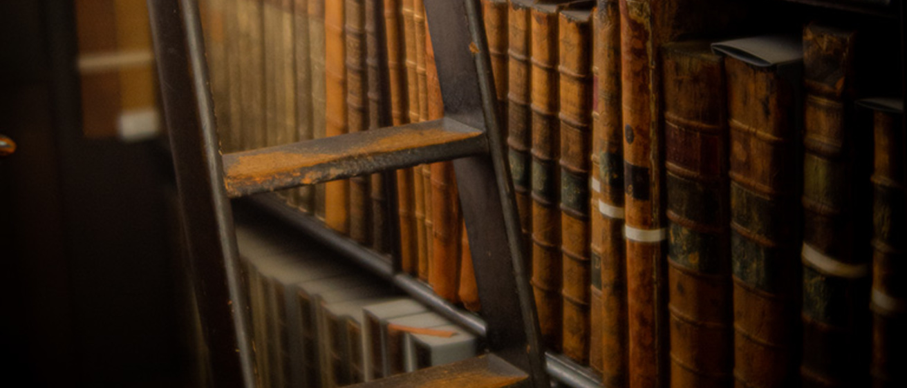 Book stacks and ladder at the Trinity College Dublin library